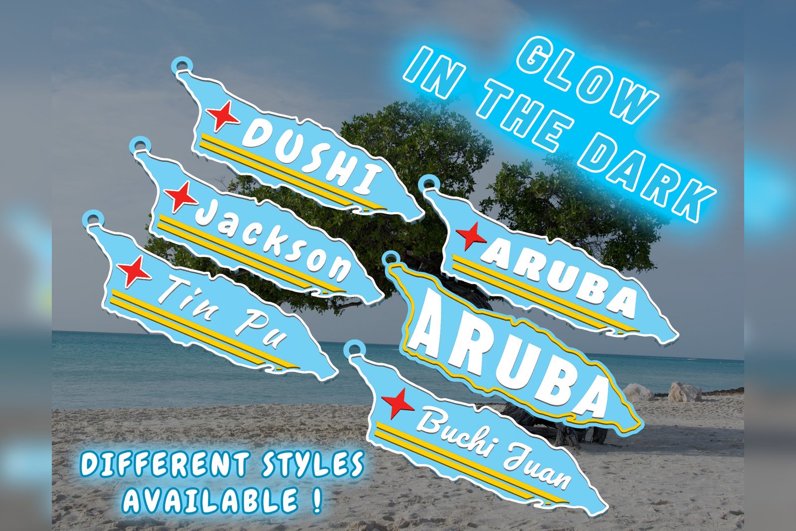Keychain - 3d - Map Aruba - Flag